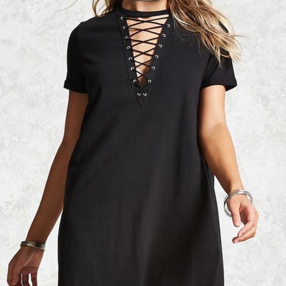Forever 21 | Gray Lace Up T-shirt Dress size M - Picture 1 of 10